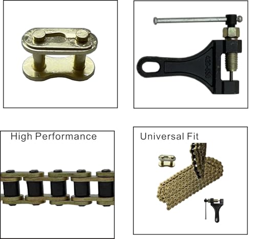 420 Motorcycle Gold Chain 132 Link Standard Roller Chain with Chain Breaker 10 Connecting Master Link for 100cc 110cc 125cc Dirt Pit Bike ATV Quad Go Kart Scooter