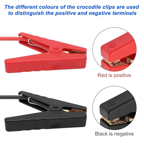 MEIRIYFA Battery Alligator Clips to 10AWG Bare Wire Crocodile Clamps 50A High Current Alligator Clips Cable for Power Stations Car Battery Emergency Hitch Rescue -11.8in/30cm