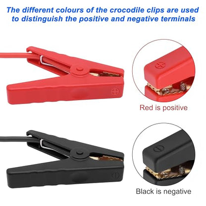 MEIRIYFA Battery Alligator Clips to 10AWG Bare Wire Crocodile Clamps 50A High Current Alligator Clips Cable for Power Stations Car Battery Emergency Hitch Rescue -11.8in/30cm