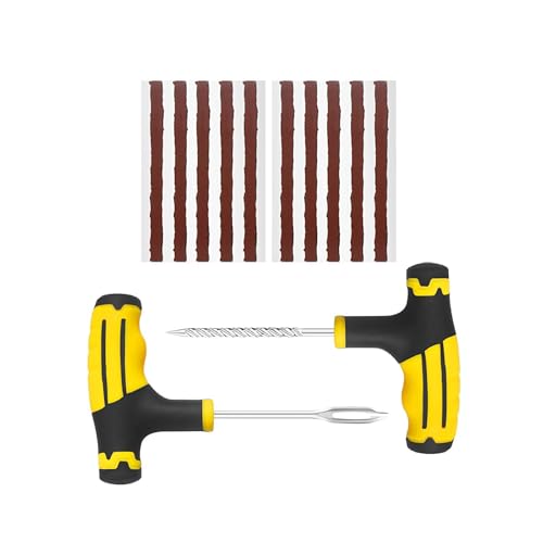 12 PCS Tire Repair Kit, Tire Patch Kit with 10 Rubber Plugs, 2 T-Handles, Flat Tires Puncture Repair Tools, Flat Tires Emergency Repair Set for Car, Motorcycle, Truck, ATV - size: 12 PCS