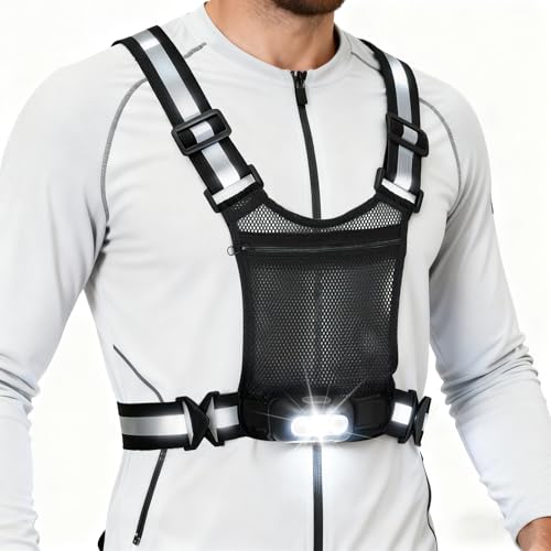 Gesture Sensing Running Light Reflective Vest with Pouch (Black) | ①45°Adjustable Angle②360°Reflective Strap③Multiple Lighting Mode④Waterproof IPX4⑤For Nighttime Walking Cycling Jogging Hiking - color: black