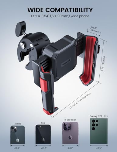 Lamicall Motorcycle Phone Mount Holder - [Camera Friendly] [1s Lock] Bike Phone Holder Handlebar Clamp, Bicycle Scooter Phone Clip, for iPhone Air, 17, 16, 15 Pro Max, Galaxy, 4.7-7" Phones, Red - color: Red