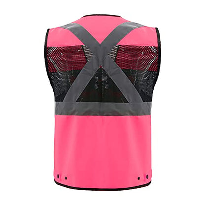 Safety Vest High Visibility Reflective Construction Vest for Men Women - color: Pink, size: Small