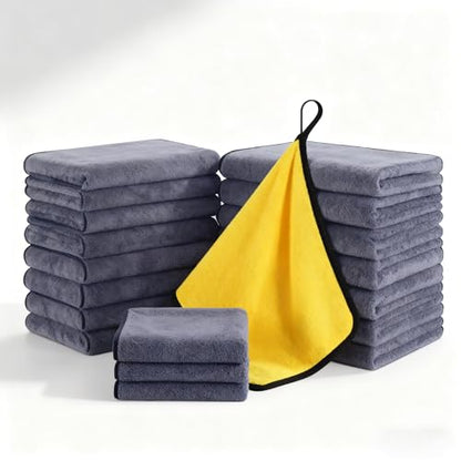 Ultrasoft, Large, Thick and Quick Drying Car Microfiber Cleaning Towel 800GSM Polishing Waxing Auto Detailing Towel Cloth (6pack) (Grey-Yellow) - color: Grey-yellow,6pack
