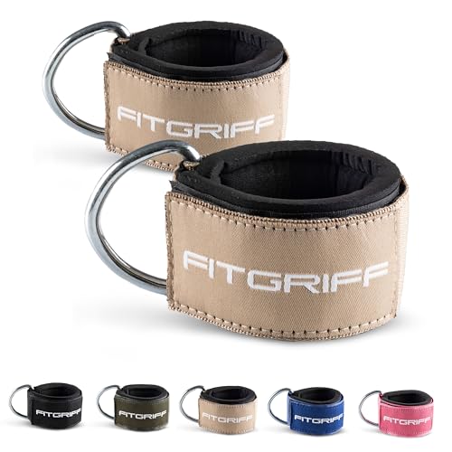 Fitgriff® Ankle Straps V2 for Cable Machine (2 Pieces) - Gym Workout Equipment - Leg Pulley Attachment, Kickback Straps - color: Sand