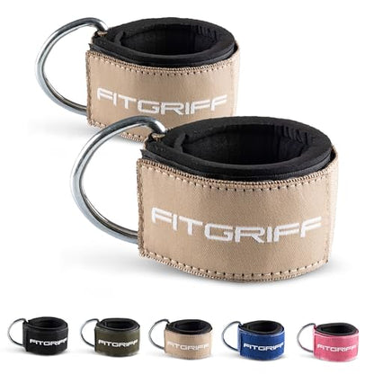 Fitgriff® Ankle Straps V2 for Cable Machine (2 Pieces) - Gym Workout Equipment - Leg Pulley Attachment, Kickback Straps - color: Sand
