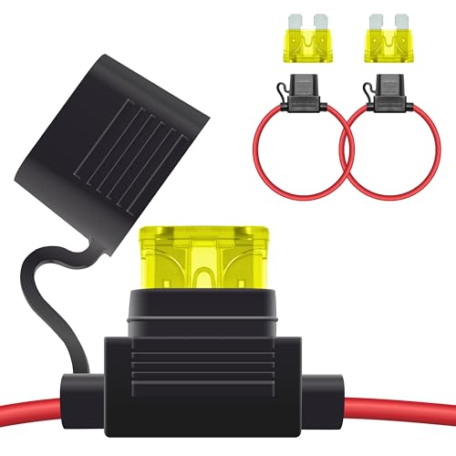 ecocstm 2 PCS Inline Fuse Holders 12V, 14 AWG Car Gauge Inline Fuses, Waterproof Fuse Holder with 20A ATC/ATO Standard Blade Fuses for Automotive, Marine, Golf Cart Lighting, Electrical Circuits - size: 2 PCS 14AWG