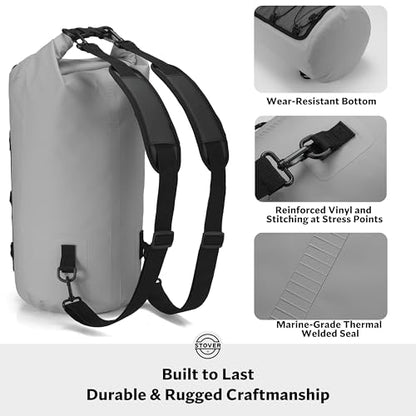 STOVER 5/10/25/30/40/55L Waterproof Dry Bag- Roll-Top Backpack w/Phone Case- Kayaking, Hiking, Camping, Boating- Men/Women - color: 30l Grey (With Phone Case), size: 30L