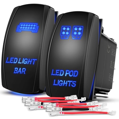 Nilight 2 Pack Led Pod Lights Rocker Switch Light Bar 5 Pin Laser On Off SPST Switches 20A/12V 10A/24V Blue with Jumper Wires Set for Cars Trucks RVs - color: Blue, size: LED LIGHT BAR+LED POD LIGHTS