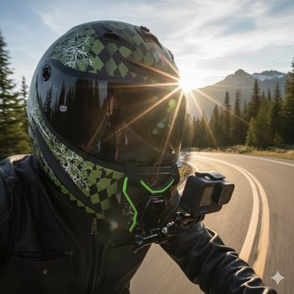 Action Pro™ Motorcycle Helmet Chin Strap Mount Compatible with GoPro Hero 12, 11, 10, 9, 8, 7, (2018), 6, Hero Black, Insta 360, Session, Xiaomi Yi, SJCAM (Green) - color: Green 2.0