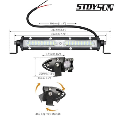 STDYSUN Ultra Slim Single Row LED Offroad Driving Fog Lights Bar 2Pcs 7Inch Waterproof Auxiliary Work Lights Grille Lights Bar fit for Motorcycle Truck Trator ATV UTV Golf Cart Boat Cars - size: White