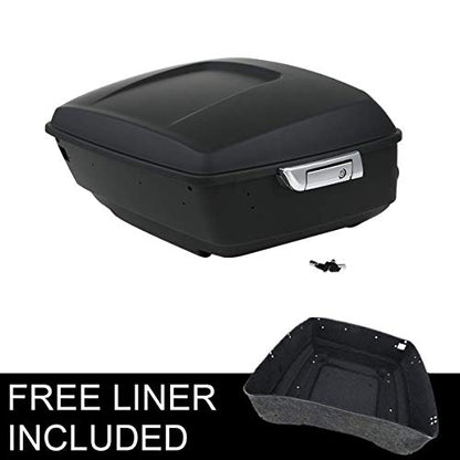 TCMT 13.7" King Motorcycle Trunk Box W/Latches Key Fit For Harley 2014-2025 Touring CVO Road King Road Glide Street Glide Electra Glide Pack - color: Matte Black Chrome Latches(W Speaker Holes)