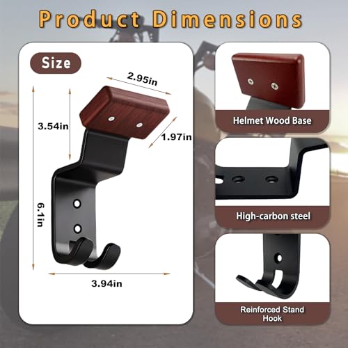 Motorcycle Helmet Holder Wall Mount - Heavy Duty Helmet Hanger Rack with 2 Key Hooks, Solid Wood & Strong Steel Design for Bike, Football, Skiing Sports Gear, Jackets & Hats (6) - color: Red*6