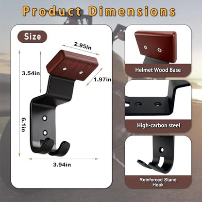 Motorcycle Helmet Holder Wall Mount - Heavy Duty Helmet Hanger Rack with 2 Key Hooks, Solid Wood & Strong Steel Design for Bike, Football, Skiing Sports Gear, Jackets & Hats (1) - color: Red*1