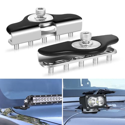 Hood Mount LED Light Pod Brackets, 2PCS Universal Light Bar Hood Mounting Bracket Clamp for Truck Pickup SUV UTV Car No Drilling 304 Stainless Steel - size: hood mount brackets