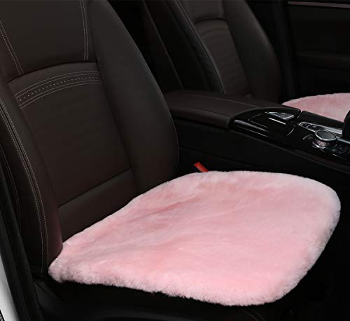 Authentic Sheepskin Car Seat Cushions,Soft Breathable Short Wool Auto Seat Covers Universal Fit for Cars,Chairs Sofa Comfortable and Anti-Slip Front(Light Pink) - color: Pink, size: Front Seat(19.3inch*19.3inch)