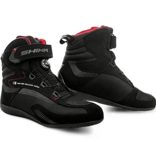 SHIMA EXO Vented, Motorcycle Shoes for Men | Breathable, Reinforced Street Riding Shoes with ATOP Closure System, Ankle Support, Anti-Slip Sole, Gear Pad (Black, 8.5) - color: Black, size: 8.5