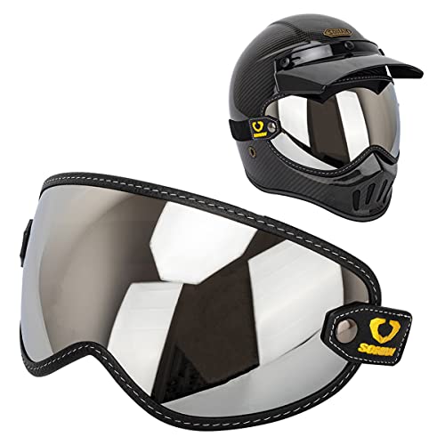Retro Motorcycle Helmet Shield Bubble Visor, PC Goggles Lens Replacement For Off-Road Cruiser Motorcycle Helmet Bell Moto-3 - color: [L] Silver