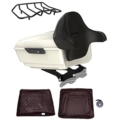 Advanblack US Stock King Tour Trunk Pack, Black Mount Bracket, Top Luggage Rack, Red Trunk Pak Liners Fit for 09-Later Harley Touring, Road Glide, Street Glide Special, Electra Glide - color: Birch White
