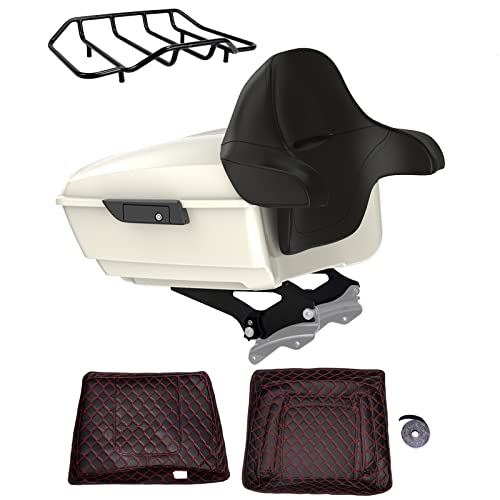Advanblack US Stock King Tour Trunk Pack, Black Mount Bracket, Top Luggage Rack, Red Trunk Pak Liners Fit for 09-Later Harley Touring, Road Glide, Street Glide Special, Electra Glide - color: Birch White