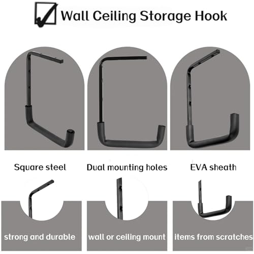4pcs Ceiling Mounted Garage Hooks, Overhead Garage Storage Rack, Utility Ladder Hangers for Lumber Bike Tools (9.45 x 12.6 Inch) - size: 9inch