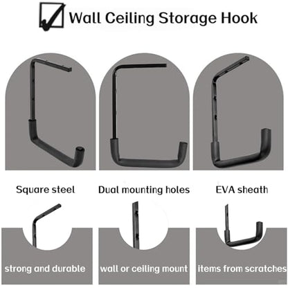 4pcs Ceiling Mounted Garage Hooks, Overhead Garage Storage Rack, Utility Ladder Hangers for Lumber Bike Tools (9.45 x 12.6 Inch) - size: 9inch