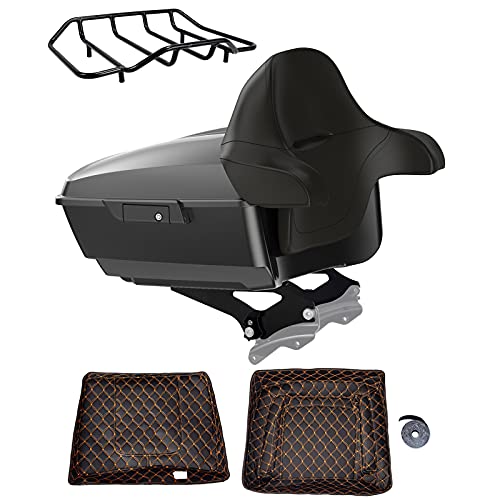 Advanblack US Stock Black Pearl King Tour Trunk Pack, Black Mount Bracket, Top Luggage Rack, Orange Trunk Pak Liners Fit for 09-Later Harley Touring, Road Glide, Street Glide Special, Electra Glide - color: Black Pearl