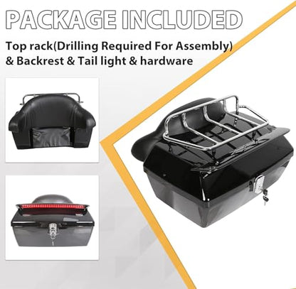 ECOTRIC 50L Universal Motorcycle Trunk W/Taillight & Backrest Luggage Rack Compatible with Harley Honda Yamaha Cruiser Road King Steet Road Glide Fatboy Softail Luggage trunk Tail Box Top Case - color: Black, size: Trunk w/ taillight 50L
