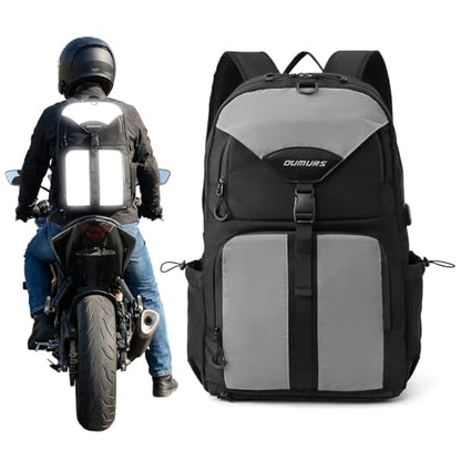 Oumurs Reflective Motorcycle Helmet Backpack, 35L Riding Backpack with Hidden Helmet Net, Hi-Vis Commuter Bag, 1680D Water-Resistant Travel Backpack with Laptop Compartment, Ventilated Back - color: Reflective