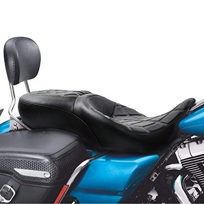 C.C. RIDER Driver Leather Passenger Seat - Fat Diamond 2-Up One-Piece Fit for Harley Touring Road King Street Glide Road Glide Electra Glide 2009-2023 - color: Grey with Coffee Stitches