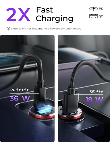 LISEN 2-Pack USB C Car Charger Adapter Fast Charge, 48W All Metal Cigarette Lighter USB Charger for iPhone 15 Smallest Flush Car Charger USB C for iPhone 14 Pro Max 13 12 Galaxy S23/22 iPad Pro-Red | Cigarette Lighter USB Charger, Car Accessories for Men