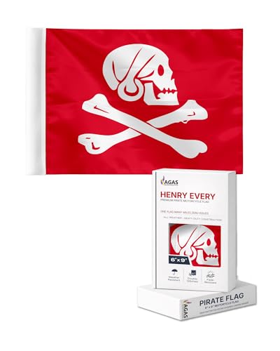 AGAS Henry Every Pirate Motorcycle Flag 6x9 inch - Double-Sided Printed 2-Ply Durable Knitted Polyester - 0.75 inch Sleeve- Fits on 3/8" Mount Pole - color: Henry Every