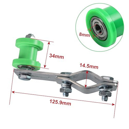Chain Tensioner Adjuster and Green 8mm chain tensioner Guide wheel for 49cc 60cc 66cc 80cc Engine Motorized Bicycle Dirt Bike bicycles. - color: green