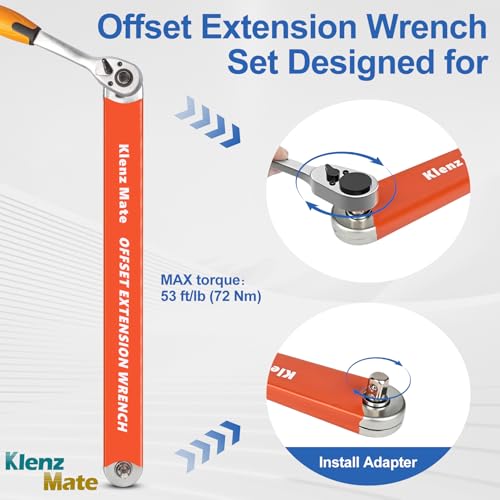 2026 Upgrade Offset Extension Wrench and 3 Different Lengths Extension Clamps Tight Tool, Versatile Vise Grip, Includes 1/2", 1/4" , 3/8" Drive Adapters, Universal Ratchet Extensions for Tight Spaces - color: Blue and Orange