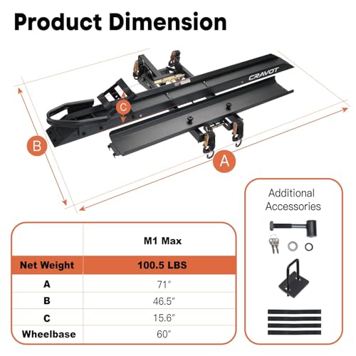 CRAVOT Motorack M1 Max Motorcycle Hitch Carrier with Ramp, 660 lbs Capacity Motorbike Carrier, Foldable Hauler Hitch Mount Rack Anti-Rattle Up to 6-inch Fat Tire 2" Receiver - size: MotorRack M1 Max 660lb