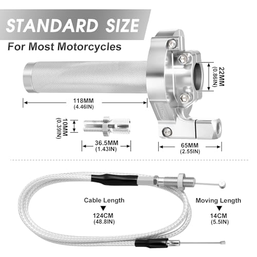 Throttle Grip Throttle Cable Motorcycle 22mm Universal CNC Aluminum Accelerator Throttle Twist Grips Handlebars for KLX CR CRF EXC XR TTR CB SSR ATV Dirt Bike Pit Bike - color: Style-B-Silver