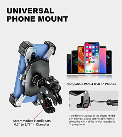 Kewig Motorcycle Phone Mount, Bike Phone Mount Upgrade Quick Install Handlebar Clamp, Bike Phone Holder for Scooter Clip Mount for 4.0-6.9" Phone