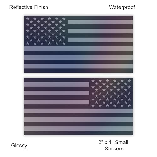 Pair of Reflective Subdued American Flag Sticker Hard Hat Stickers Helmet (1 Standard & 1 Reverse)