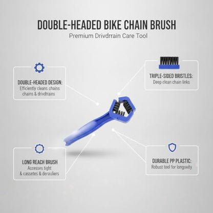 Double-Headed Bike Chain Brush - Durable PP Plastic Drivetrain Tool for Bicycle & Motorcycle Care - color: Blue