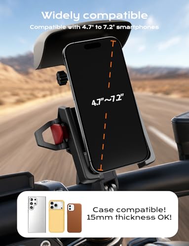 Motorcycle Phone Mount,[1s Auto Lock & Vibration Dampener]Anti-Shake Handlebar Cell Phone Clamp,360° Rotation Bike Phone Holder for iPhone 17 16 Pro Max, Samsung Galaxy S25 Ultra, 4.7-7.2" Smartphones