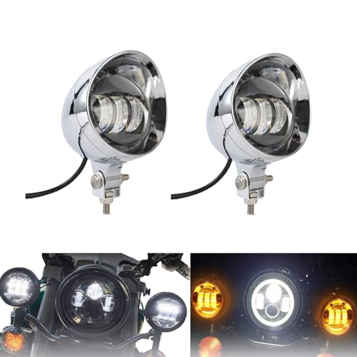 4.5 Inch 2 Pcs Chrome LED Motorcycle Fog Passing Lights ABS Plastic Auxiliary Lamp for Motorcycles Highway Cruising Urban Riding (Chrome)