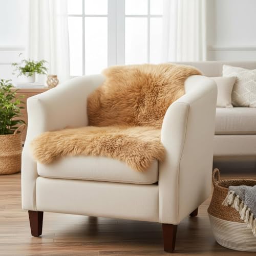 Super Area Rugs Brown Sheepskin Rug - Golden Brown Sheep Rugs - Premium Quality Sheep Skin for Chair Draping and Floor Covering - color: Light Brown, size: 2' x 3' (Natural)