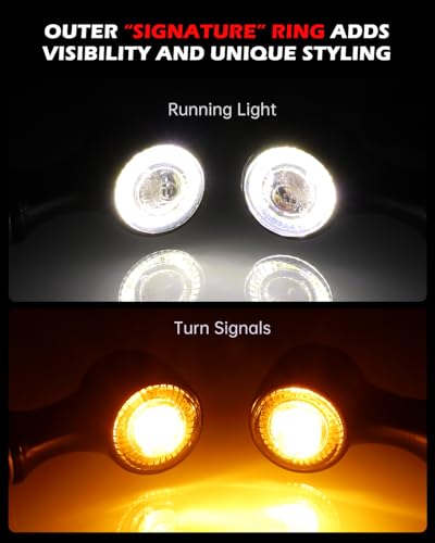 Small Round LED Turn Signals Motorcycle Running Light Black White Amber Light Universal for Cruiser Bobber Street Bike Cafe Racer Motorbikes (A-Black-Amber&White) - color: A-Black-Amber&White