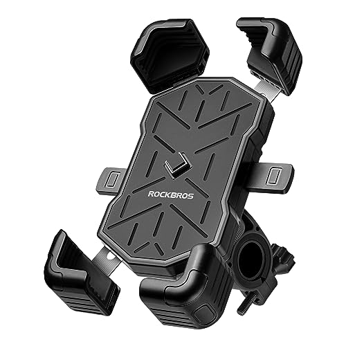 ROCKBROS Bike Phone Holder Mount for 4.5''-7.1'' Phones, Quick Release Handlebar Clamp, 360 Rotatable Motorcycle Mount - color: Black