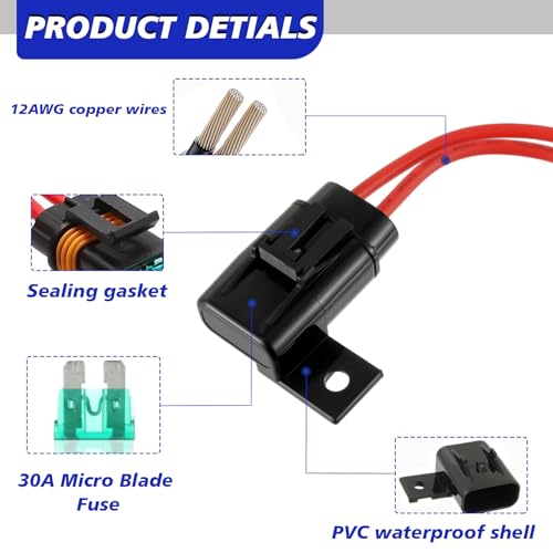 BOJACK Waterproof Inline Fuse Holder 12V with Cover, ATO/ATC Blade Fuse Holder 12AWG 30A, Automotive/Marine/Vehicle Weatherproof Protecting Circuits and Electrical Equipment(Pack of 6)