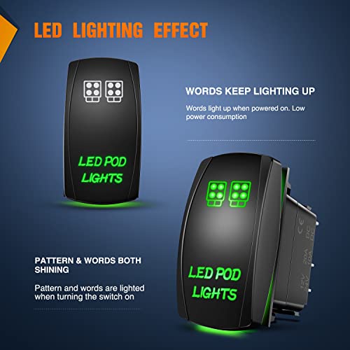 Nilight LED POD Lights Rocker Switch Led Light Bar 5Pin Laser On/Off switches 20A/12V 10A/24V with Jumper Wires Set for Cars,Trucks,RVs - color: Green, size: LED POD LIGHTS