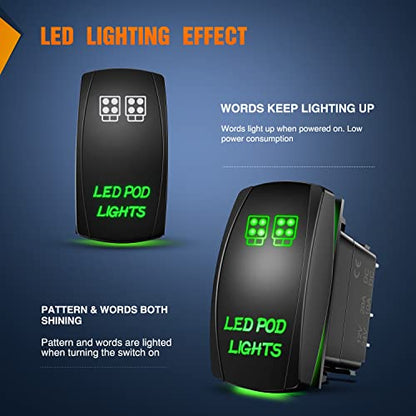 Nilight LED POD Lights Rocker Switch Led Light Bar 5Pin Laser On/Off switches 20A/12V 10A/24V with Jumper Wires Set for Cars,Trucks,RVs - color: Green, size: LED POD LIGHTS