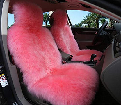 Winter Warm Authentic Australia Sheepskin Car Seat Cover Luxury Long Wool Front Seat Cover Fits Most Car, Truck, SUV, or Van (Pink) - color: Pink