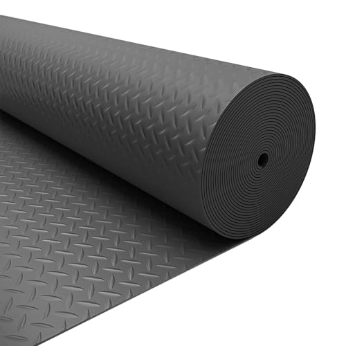 8.2 x 25 FT Garage Floor Mat, Thickened Diamond Plate PVC Garage Mats Flooring Roll for Under Car, Garage Car Parking Mats for Compact SUVS, Sports Car, Silver - color: Silver, size: 8.2‘×25‘ 2.5mm