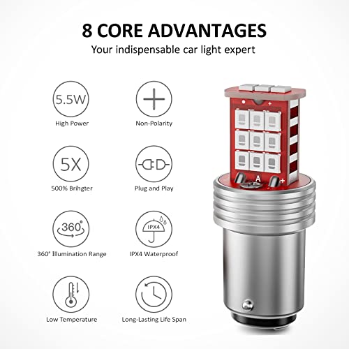 1157 LED Bulb Flashing Brake Lights, 300% Brighter 2057 2357 7528 BAY15D Plug and Play Strobe Blinking LED Stop Tail Lights, Brilliant Red